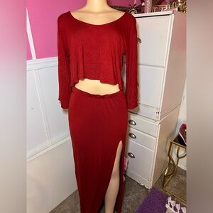 Elegant Red Women's Skirt Set
